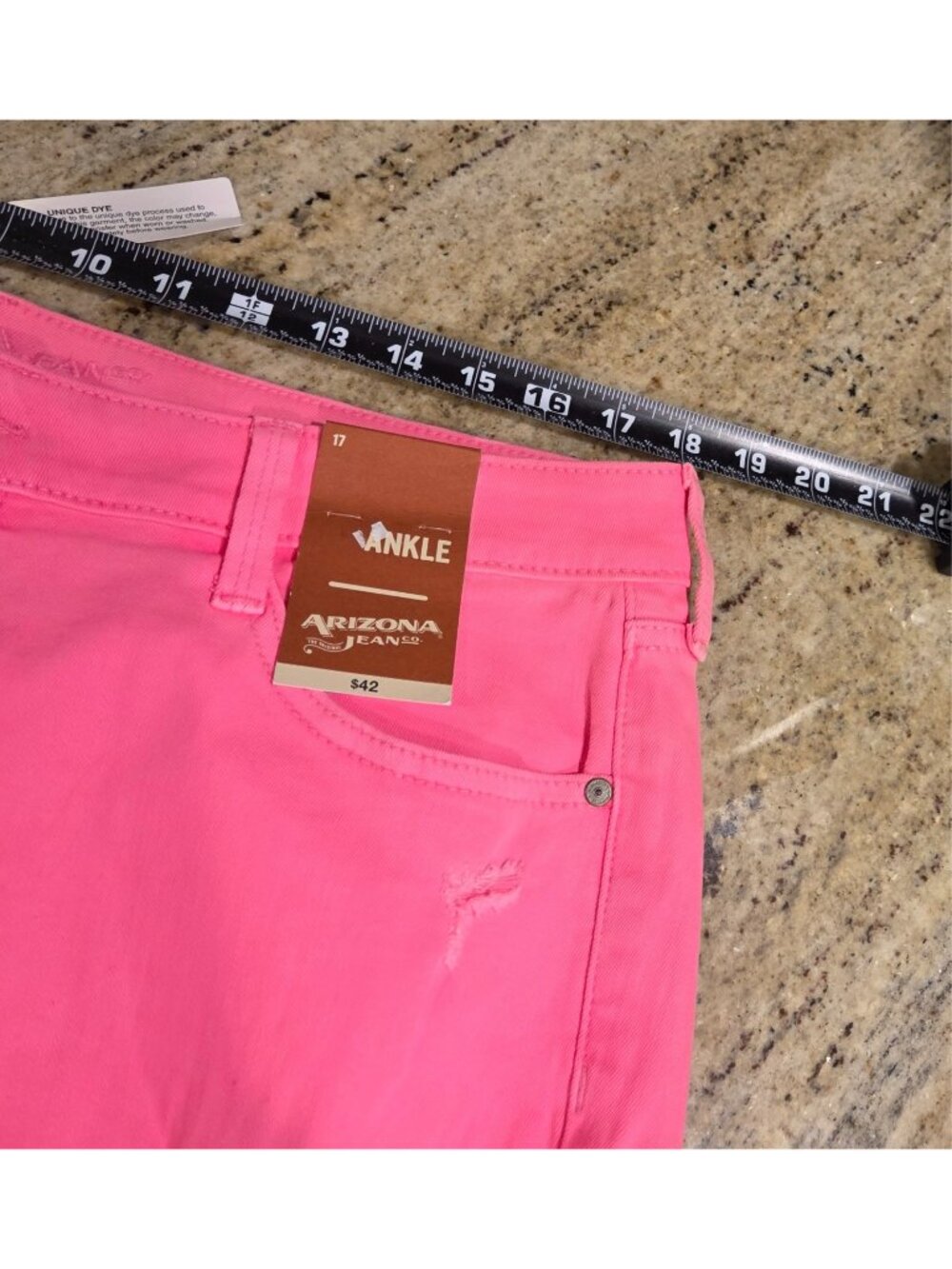 New! Arizona Jeans 17 Juniors 36x27" Neon Hot Pink Ankle Mid Stretch Distressed - Picture 3 of 13